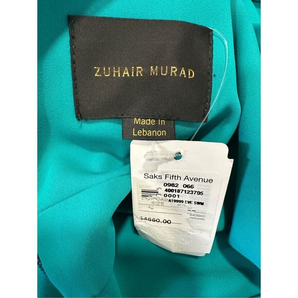 NWT Zuhair Murad Embellished Beaded Draped One-Shoulder Gown Blue Size 10 $4550 - Picture 9 of 10